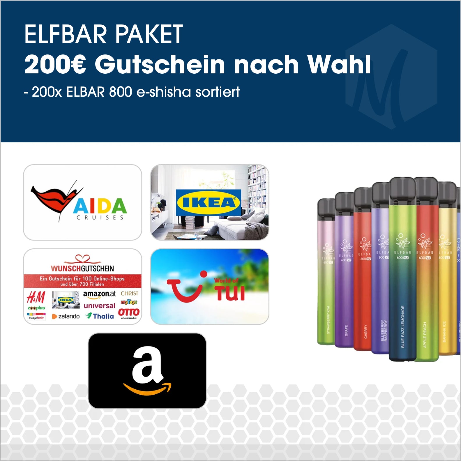 Elfbar 800 - Paket mit 200 Gutschein MALLINGER Elfbar 800 - Paket mit 200 Gutschein MALLINGER