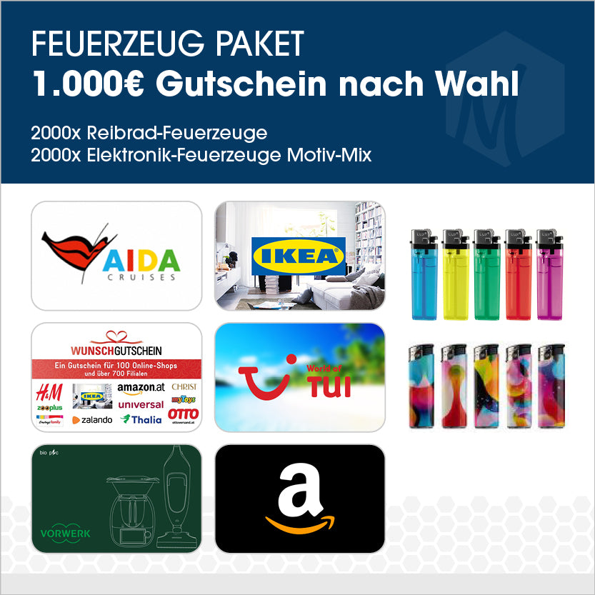 Feuerzeug-Paket mit 1000€ Gutschein