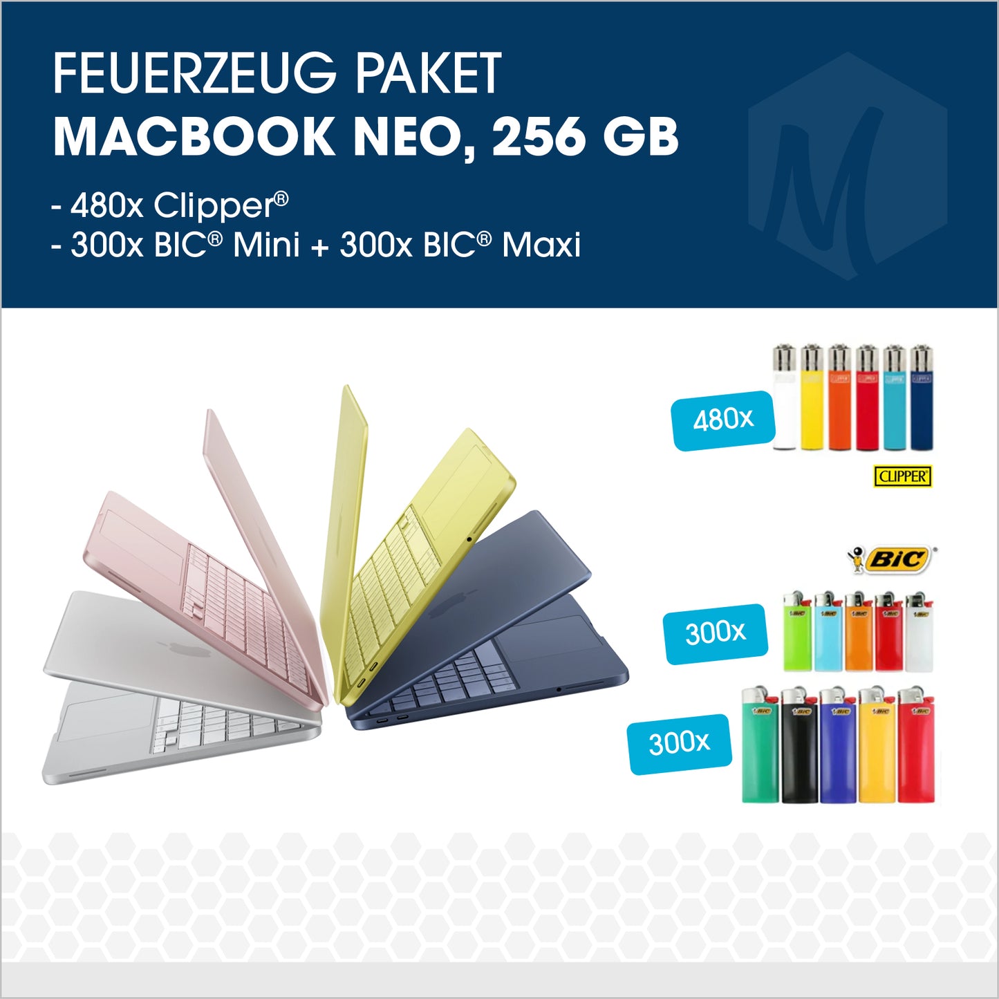 Feuerzeug-Paket mit Apple MacBook Neo