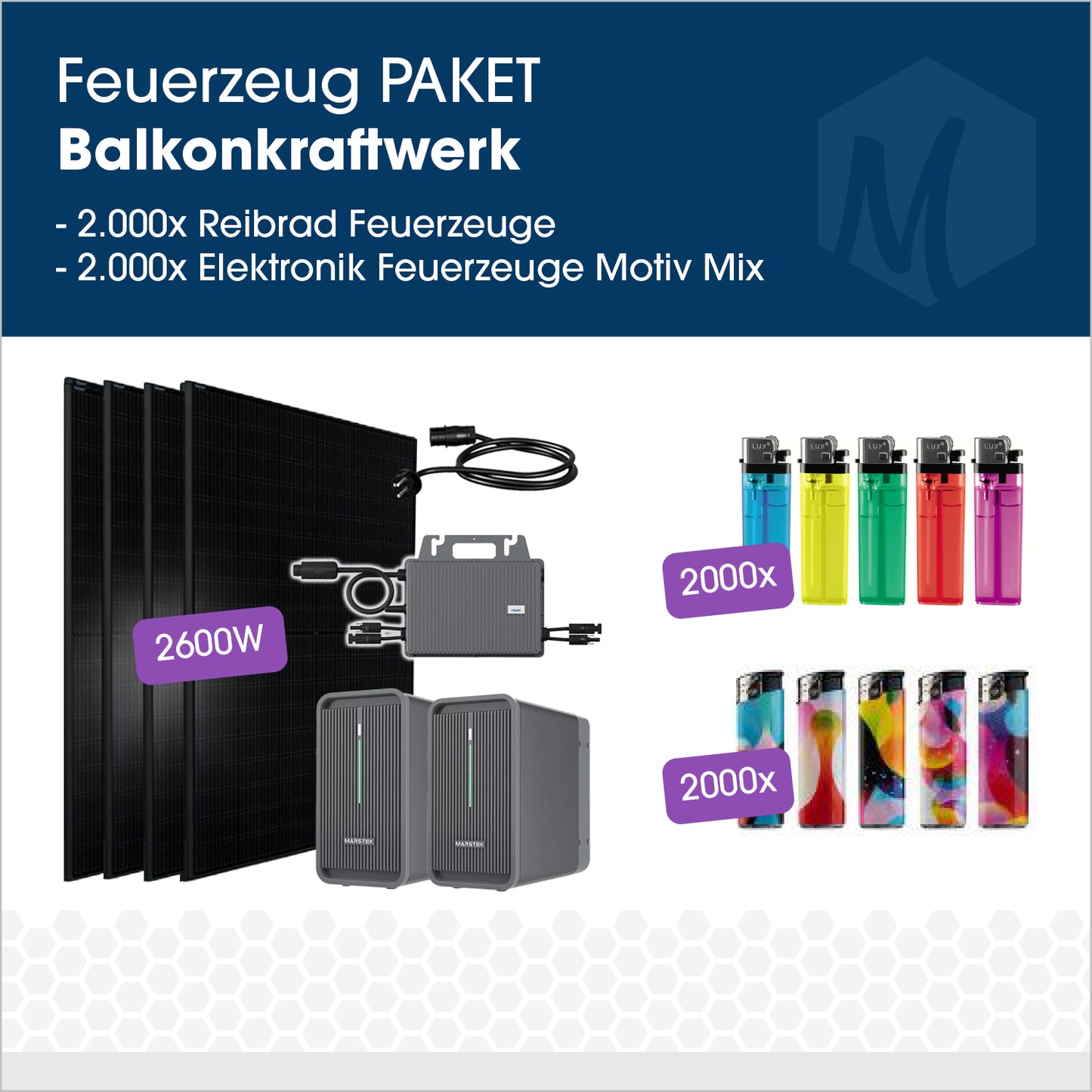 Feuerzeug-Paket mit Balkonkraftwerk